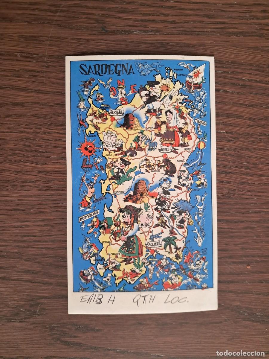 Radios antiguas: postal QSL radioaficionados, mapa Sardegna, Cerde&ntilde;a, a&ntilde;o 1976.