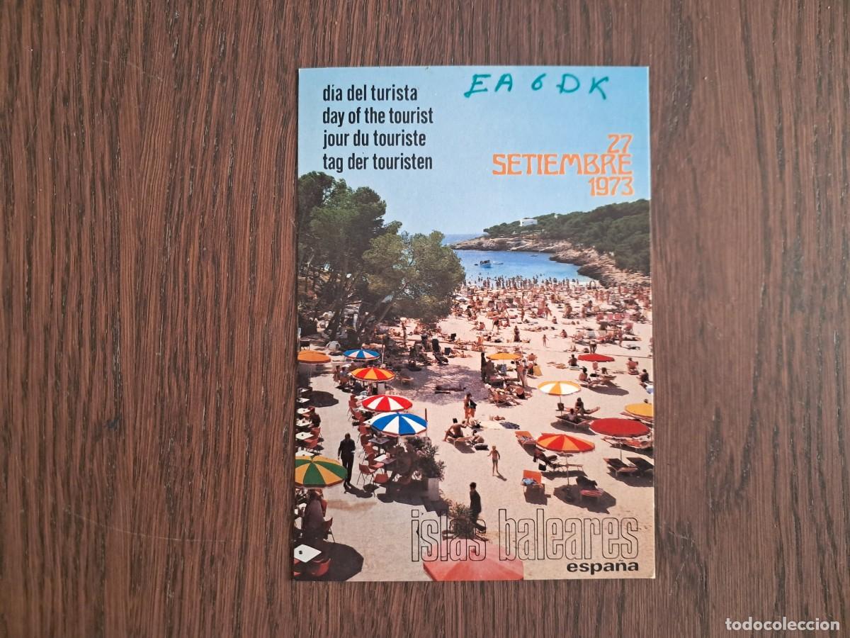 Radios antiguas: postal QSL radioaficionados, d&iacute;a del turista 1973, playa de Mallorca, a&ntilde;o 1975.