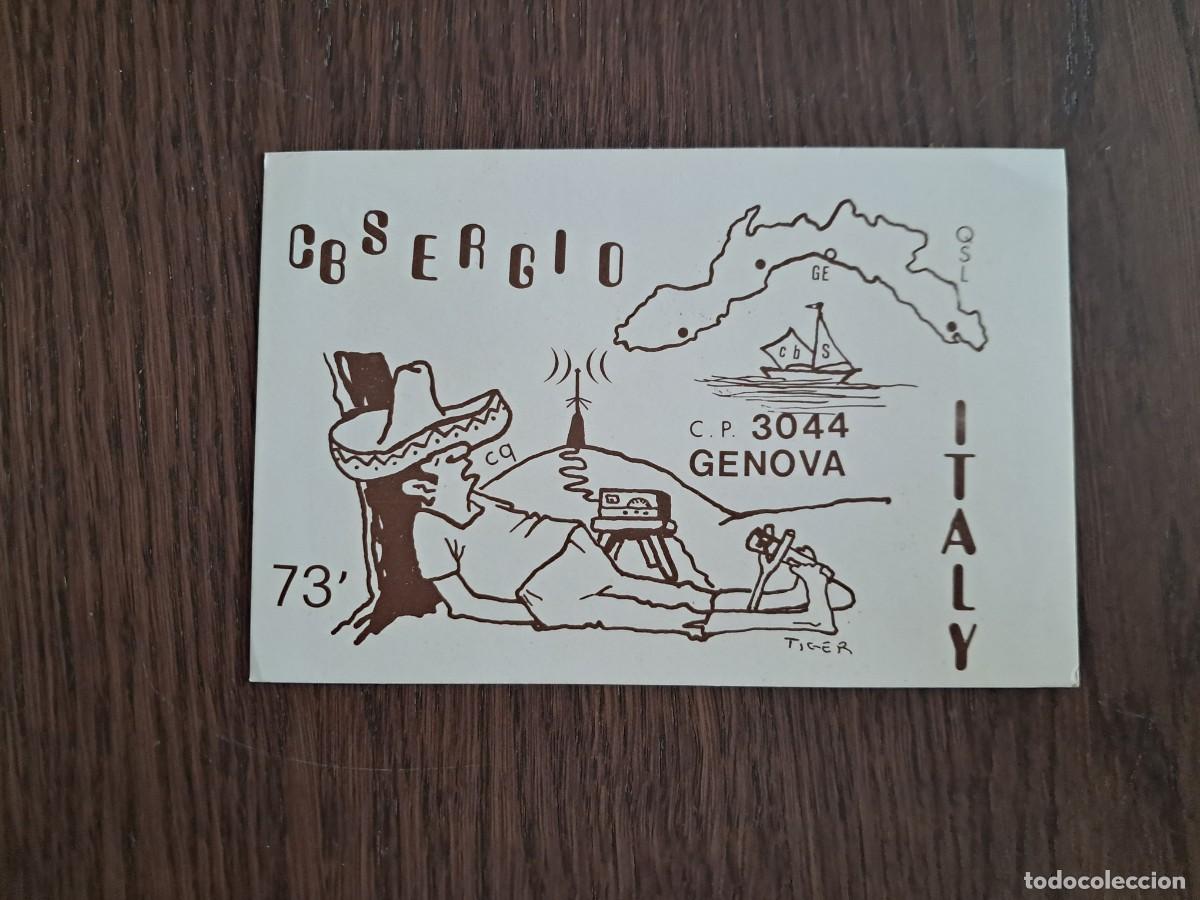 Radios antiguas: tarejta postal QSL radioaficionados, CB Sergio, Genova, Italia, a&ntilde;o 1975.
