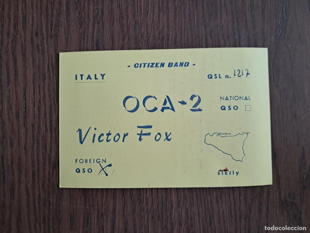 Radios antiguas: tarejta postal QSL radioaficionados, Oca 2, citizen band, Sicilia, Italia, a&ntilde;o 1975.