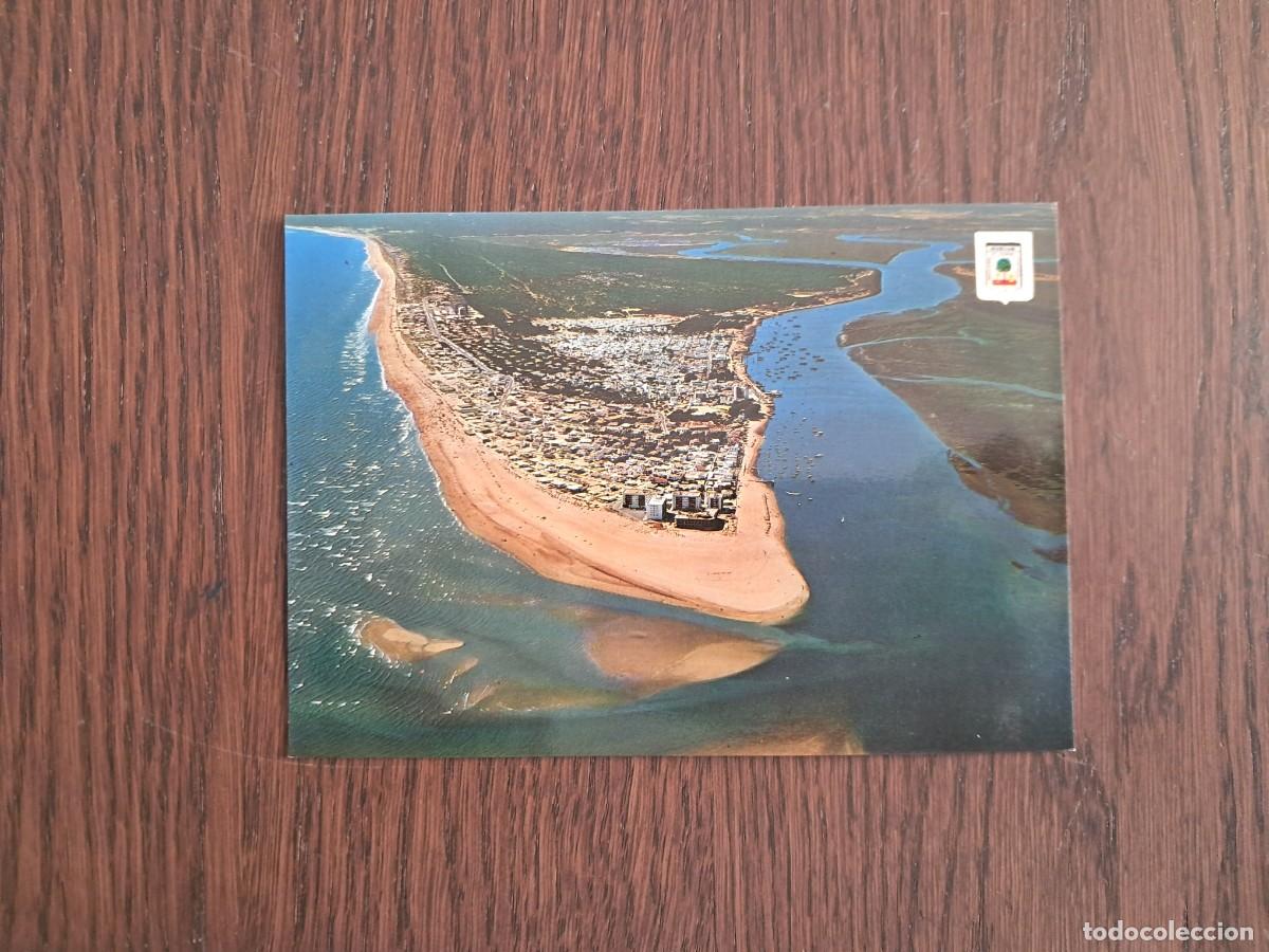 Radios antiguas: postal QSL radioaficionados, vista a&eacute;rea Punta Umbr&iacute;a, Huelva, a&ntilde;os 70.