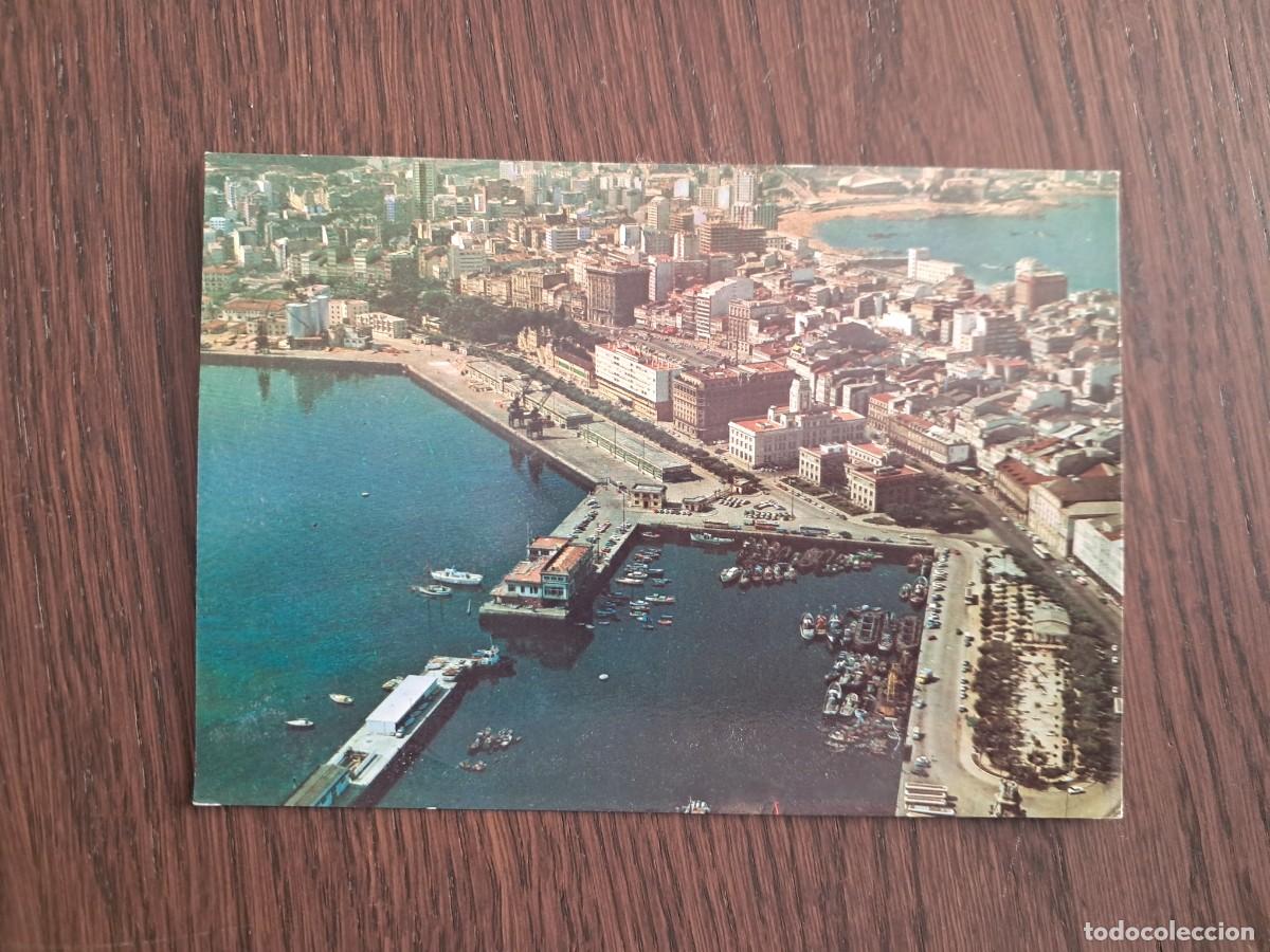Radios antiguas: postal QSL radioaficionados, vista a&eacute;rea La Coru&ntilde;a, a&ntilde;o 1975.