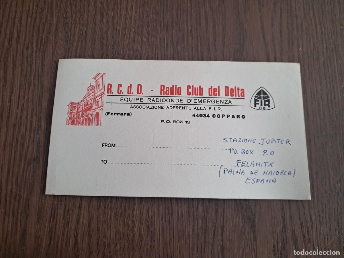 Radios antiguas: tarjeta postal QSL radioaficionados, radio club del delta, Italia, a&ntilde;o 1975.