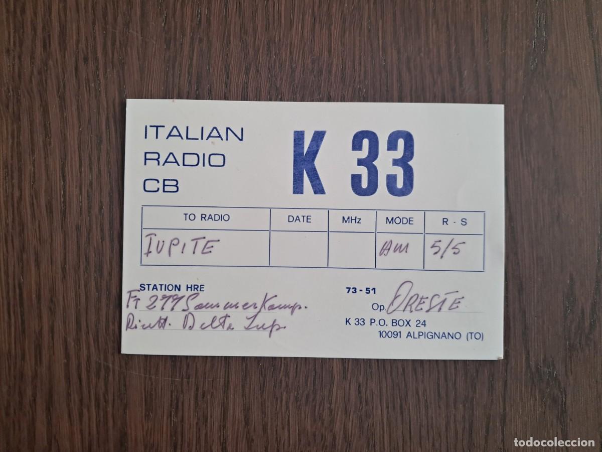 Radios antiguas: tarjeta postal QSL radioaficionados, Italina radio CB K33, Italia, a&ntilde;os 70.