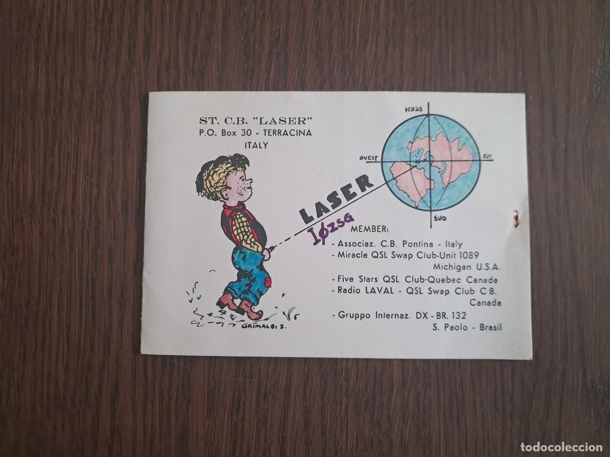 Radios antiguas: tarjeta postal QSL radioaficionados, ST CB laser, Terracina, Italia, a&ntilde;o 1974.