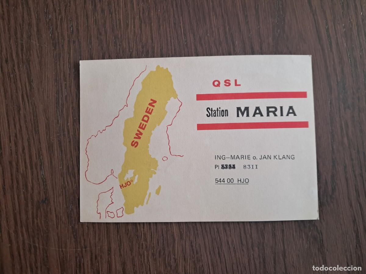 Radios antiguas: tarjeta postal QSL radioaficionados, Station Maria, Hjo, Suecia, a&ntilde;o 1974.