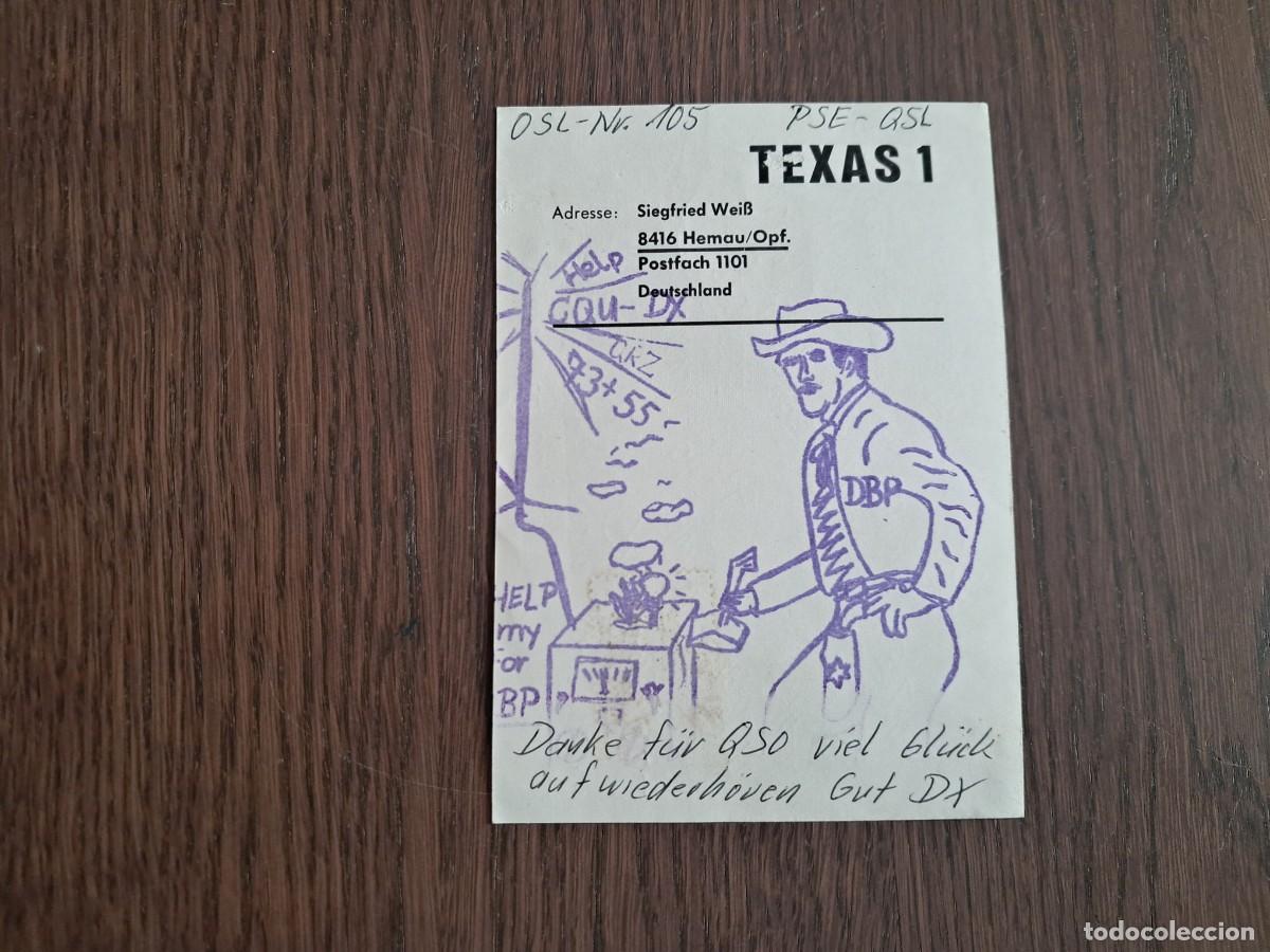 Radios antiguas: tarjeta postal QSL radioaficionados, Texas 1, Alemania, a&ntilde;o 1976.