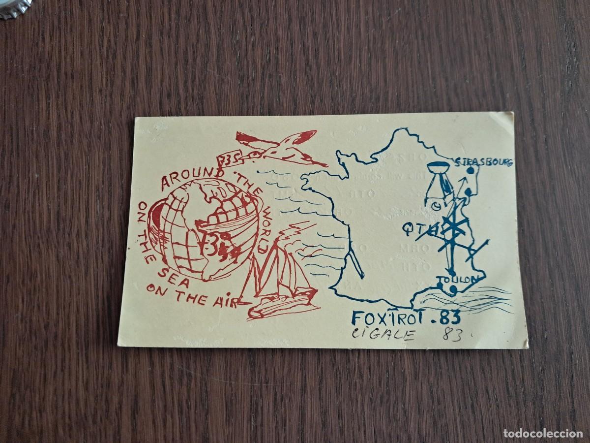 Radios antiguas: tarjeta postal QSL radioaficionados, Foxtrot 83, Gar&eacute;oult, Francia, a&ntilde;o 1975.