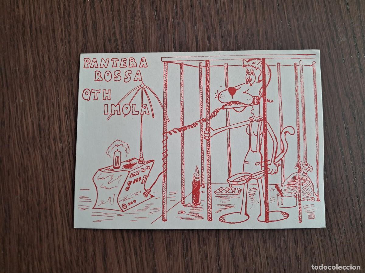 Radios antiguas: tarjeta postal QSL radioaficionados, Pantera rossa, QTH Imola, Italia, a&ntilde;o 1974.