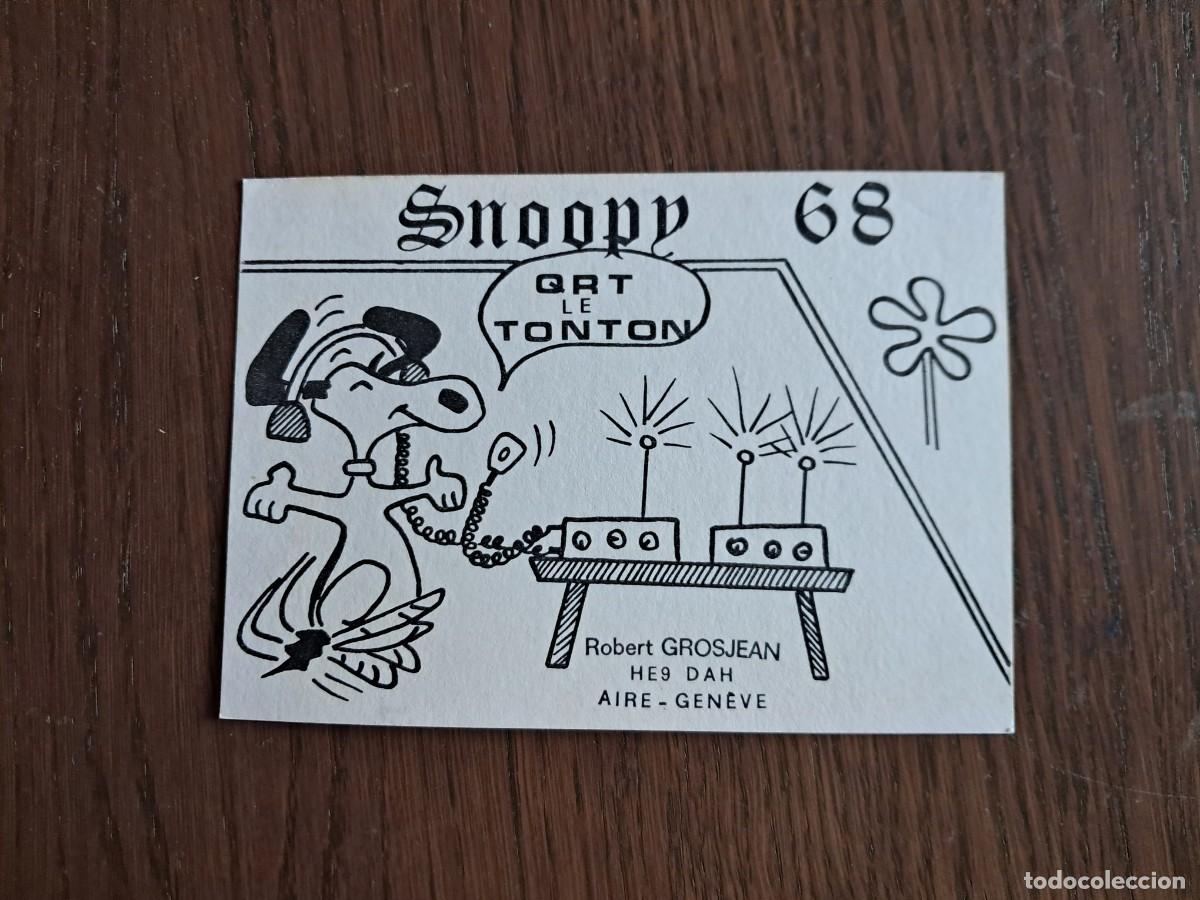 Radios antiguas: tarjeta postal QSL radioaficionados, Snoopy 68, Suiza, a&ntilde;os 70.