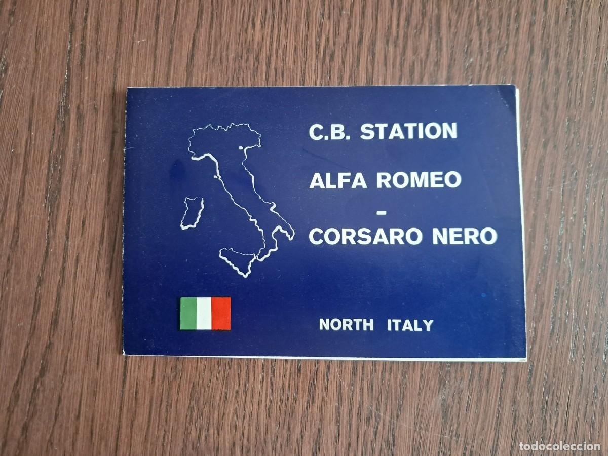 Radios antiguas: tarjeta postal QSL radioaficionados, CB Alfa Romeo-corsaro nero, Italia, a&ntilde;o 1975.