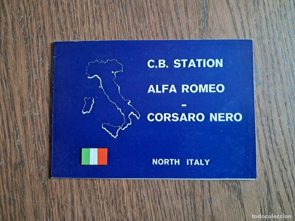 Radios antiguas: tarjeta postal QSL radioaficionados, CB station Alfa Romeo-Corsaro nero, Italia, a&ntilde;o 1975.