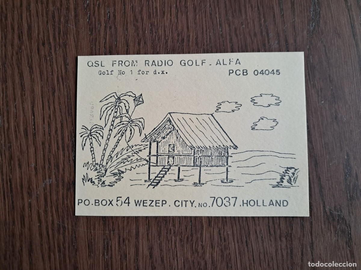 Radios antiguas: tarjeta postal QSL radioaficionados, Radio golf Alfa, Holanda, a&ntilde;o 1975.
