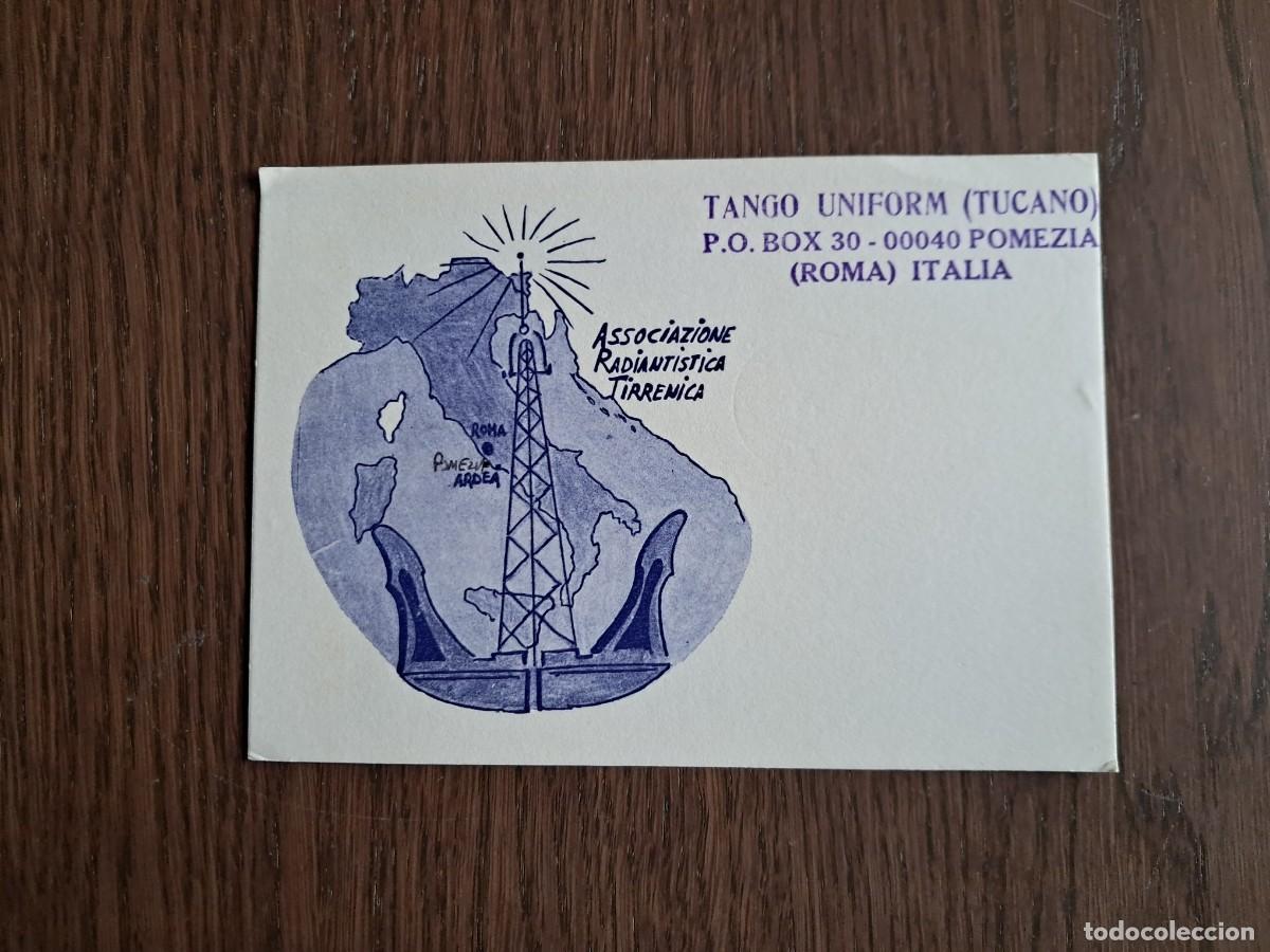 Radios antiguas: tarjeta postal QSL radioaficionados, Tango uniform, Tucano, Italia, a&ntilde;o 1975.