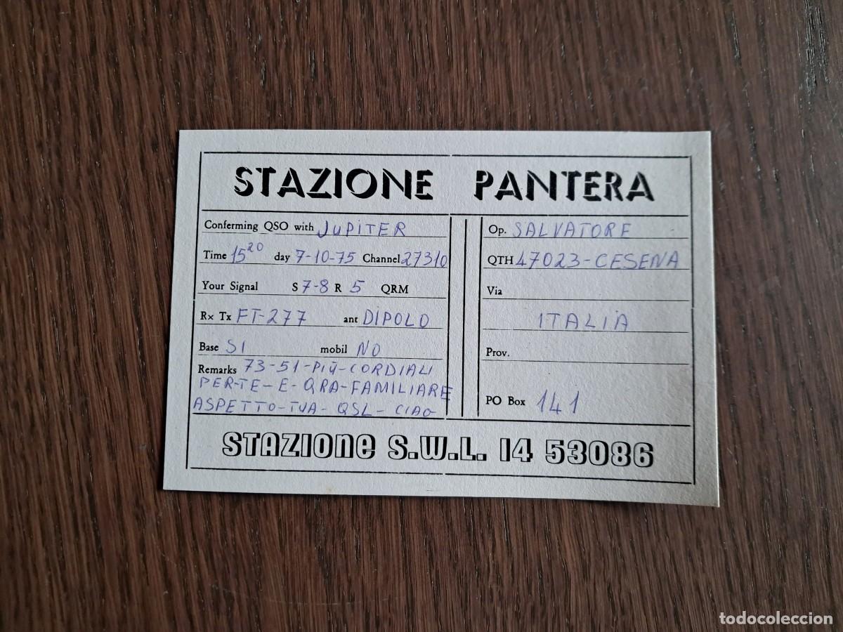 Radios antiguas: tarjeta postal QSL radioaficionados, stazione pantera, Italia, a&ntilde;o 1975.