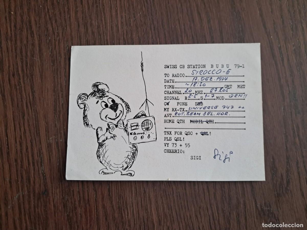 Radios antiguas: tarjeta postal QSL radioaficionados, CB station Bubu 79-1, Zurich, Suiza, a&ntilde;o 1974.