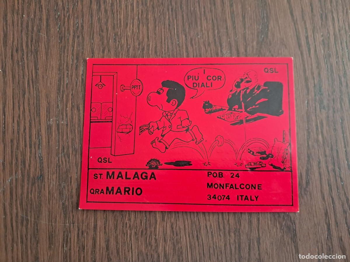 Radios Anciennes: tarjeta postal QSL radioaficionados, ST Malaga, Monfalcone, Italia, a&ntilde;o 1975.