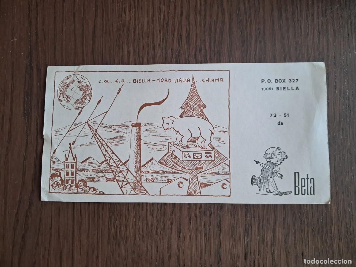 Radios antiguas: tarjeta postal QSL radioaficionados, Radio club Biellese, Beta, Biella, Italia, a&ntilde;o 1974.