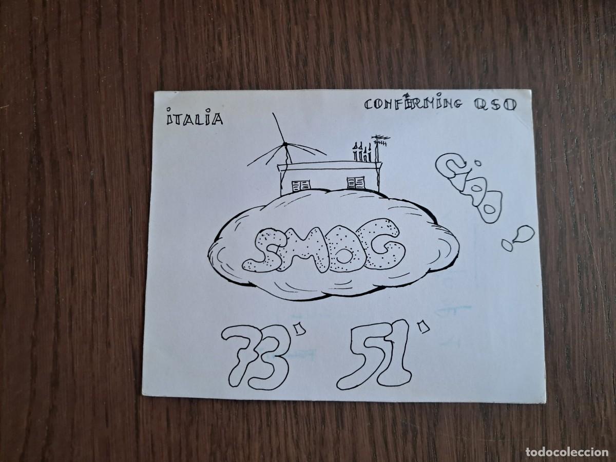 Radios antiguas: tarjeta postal QSL radioaficionados, Radio Smog, Civitavecchia, Italia, a&ntilde;o 1974