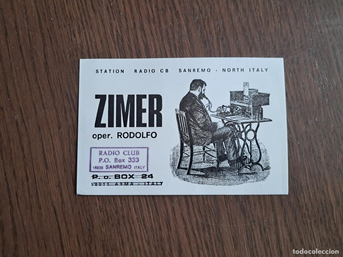 Radios antiguas: tarjeta postal QSL radioaficionados, station radio CB San Remo, Zimer, Samremo, Italia, a&ntilde;o 1974.