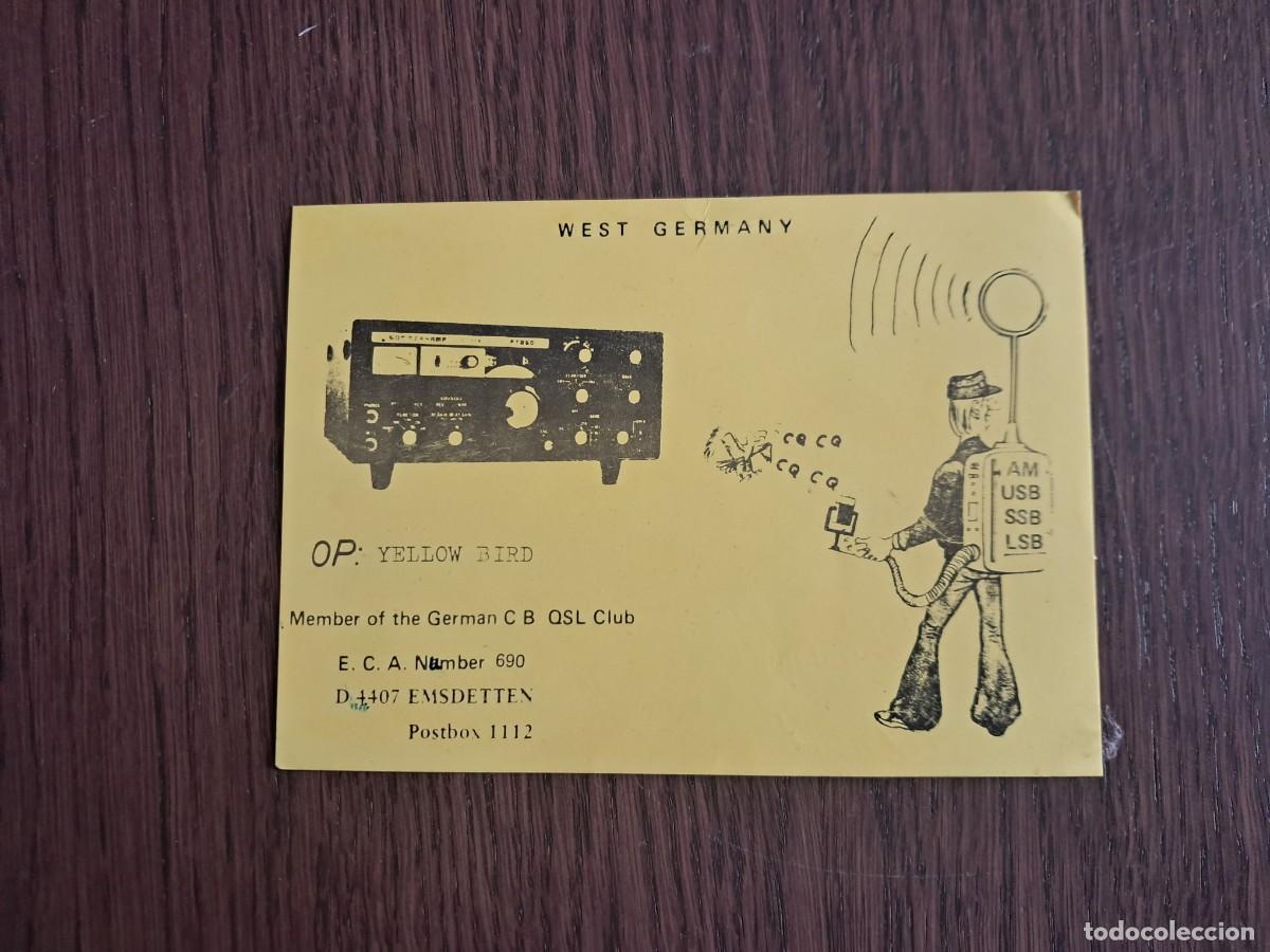 Radios Anciennes: tarjeta postal QSL radioaficionados, Yellow bird, Alemania, a&ntilde;os 70.