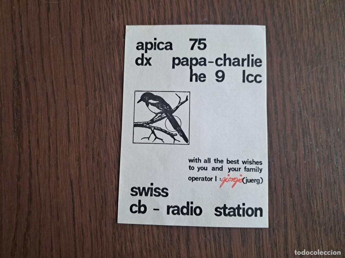 Radios Anciennes: tarjeta postal QSL radioaficionados, Cb radio station apica 75, Suiza, a&ntilde;o 1975.