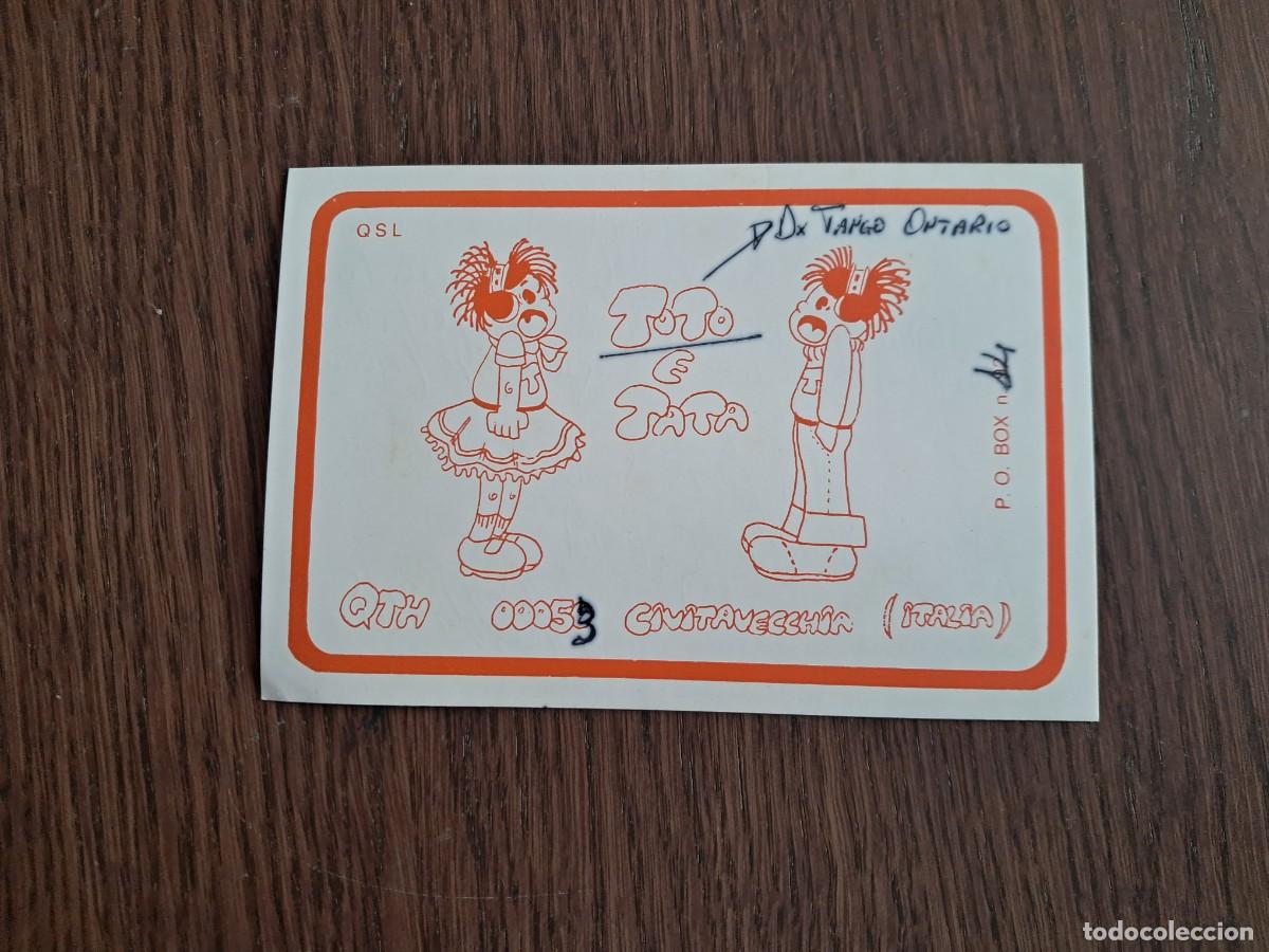 R&aacute;dios antigos: tarjeta postal QSL radioaficionados, Toto e Tata, Tango Ontario, Civitavecchia, Italia, a&ntilde;o 1974.