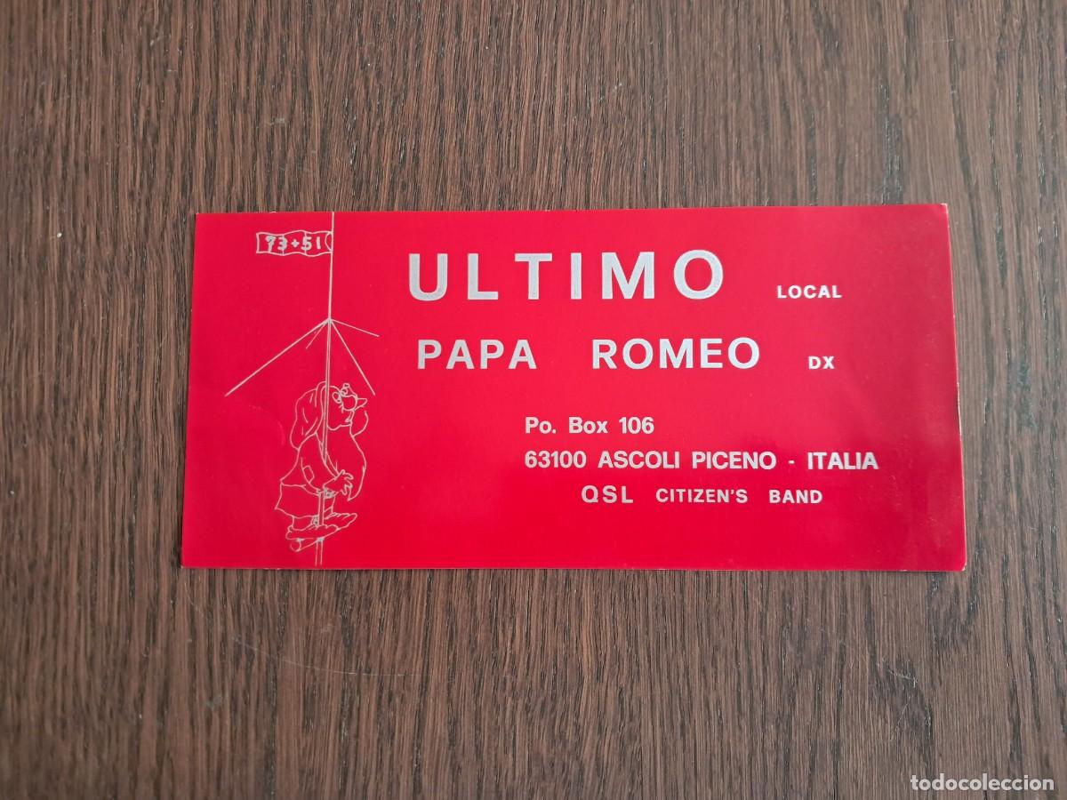 R&aacute;dios antigos: tarjeta postal QSL radioaficionados, ultimo Papa Romeo, Ascoli Piceno, Italia, a&ntilde;o 1975.