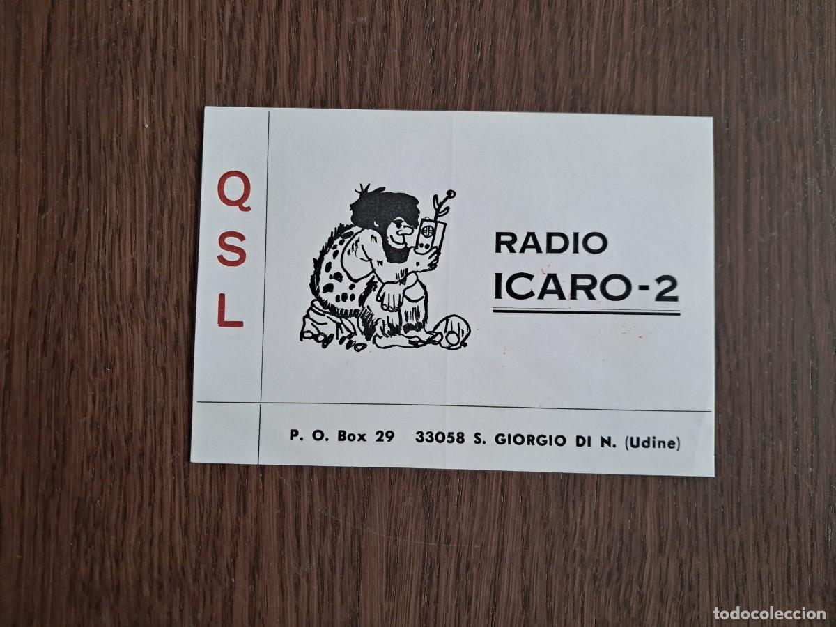 R&aacute;dios antigos: tarjeta postal QSL radioaficionados, radio Icaro-2, Udine, Italia, a&ntilde;o 1975.
