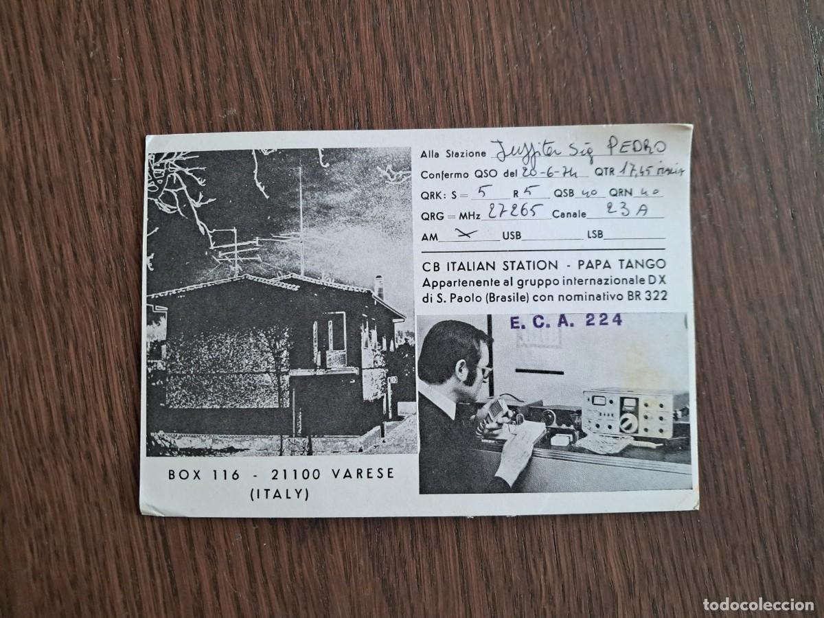 R&aacute;dios antigos: tarjeta postal QSL radioaficionados, CB Italian station, Papa Tango, Varese, Italia, a&ntilde;o 1974.