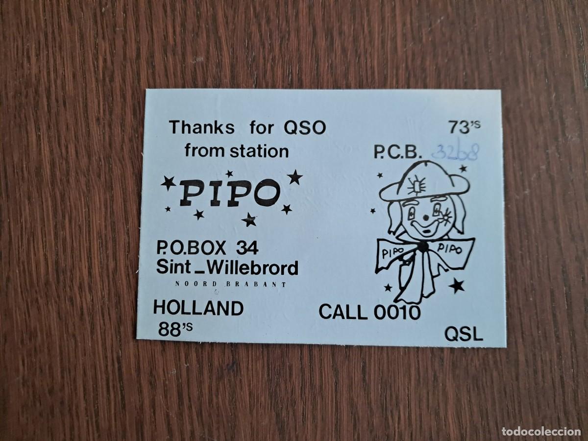 Radios antiguas: tarjeta postal QSL radioaficionados, Pipo, Holanda, a&ntilde;o 1974.