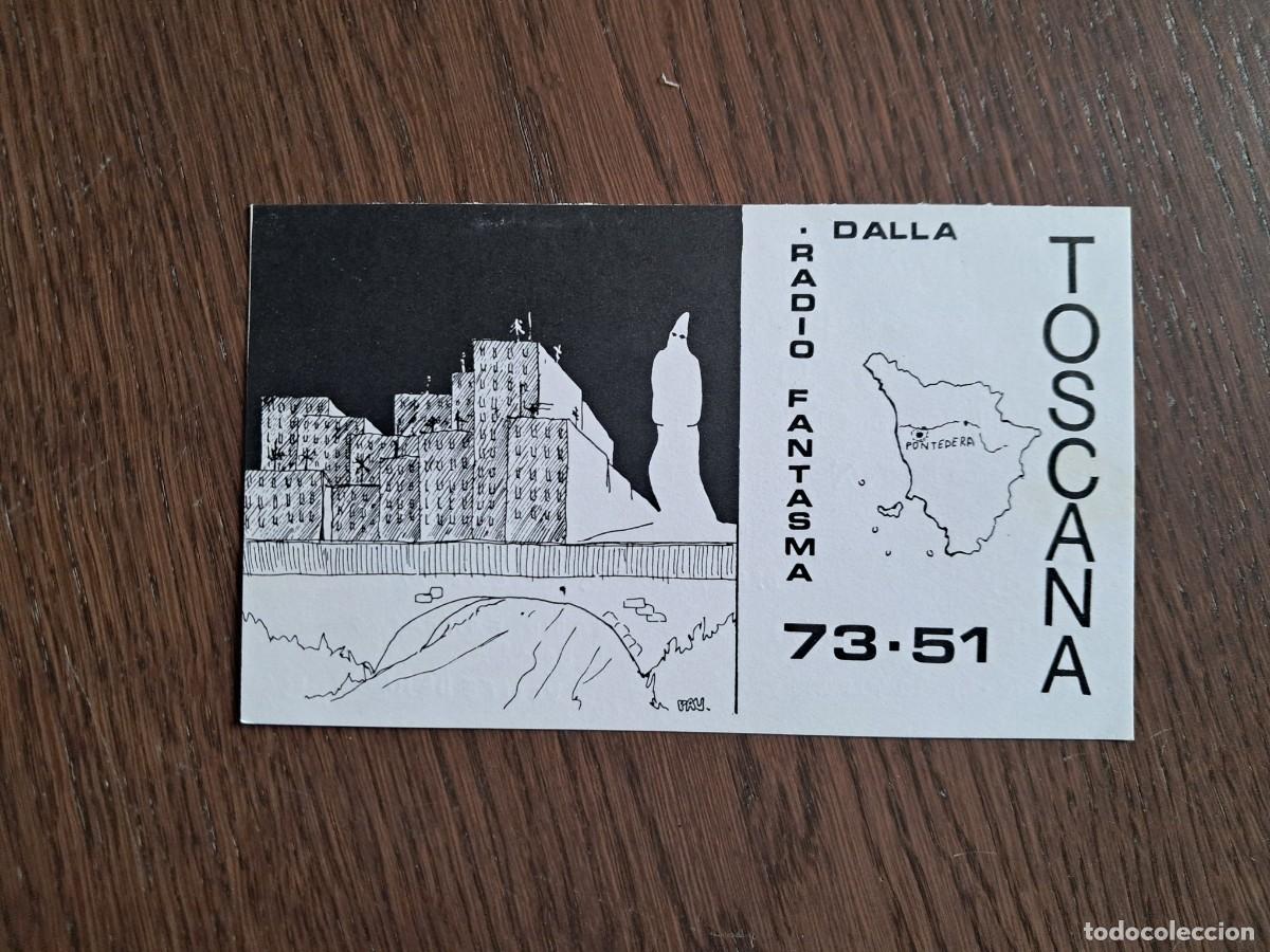 Radios antiguas: tarjeta postal QSL radioaficionados, radio fantasma, Toscana, Italia, a&ntilde;o 1974.