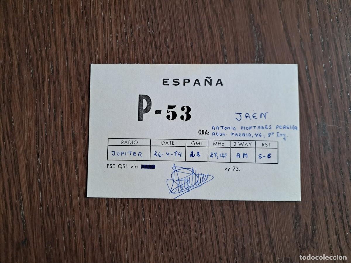 Radios antiguas: tarjeta postal QSL radioaficionados, Espa&ntilde;a P-53, Ja&eacute;n, a&ntilde;o 1974.