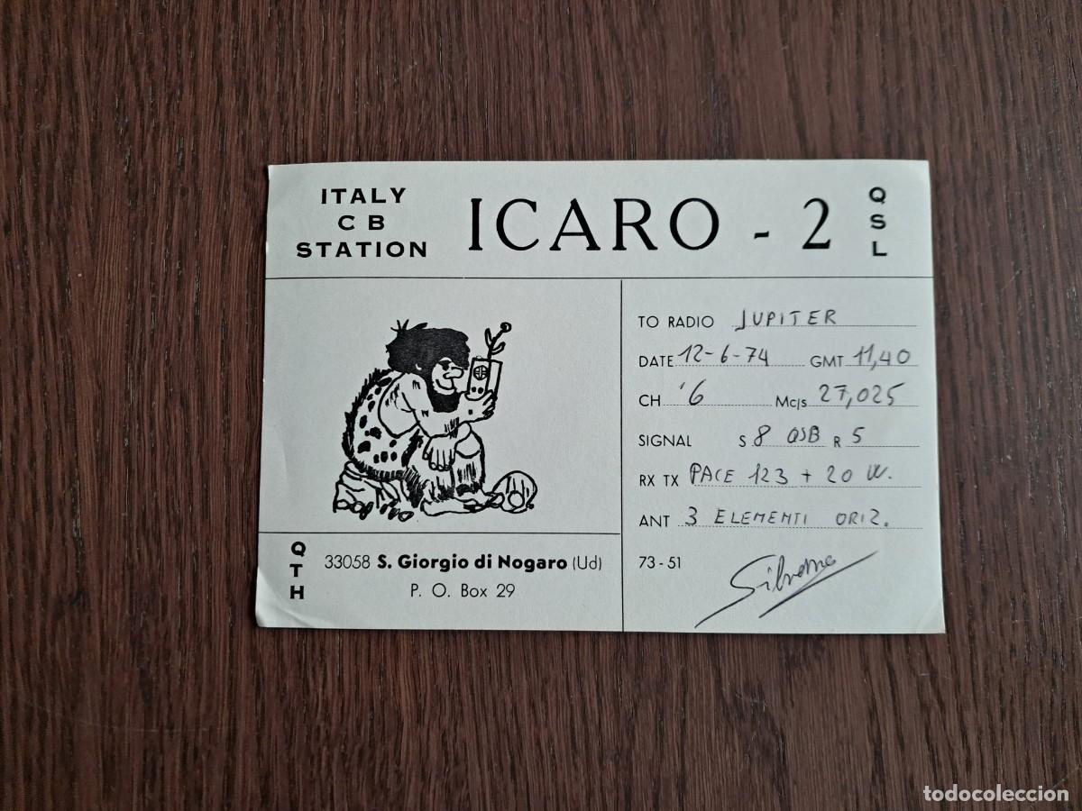 Alte Radios: tarjeta postal QSL radioaficionados, Italy CB station, Icaro-2, Italia, a&ntilde;o 1974.