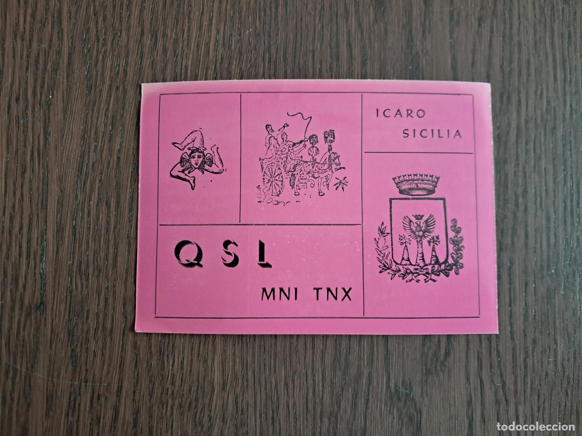 Alte Radios: tarjeta postal QSL radioaficionados, Citizens band, MNI tnx, Icaro, Sicilia, Italia, a&ntilde;o 1974.