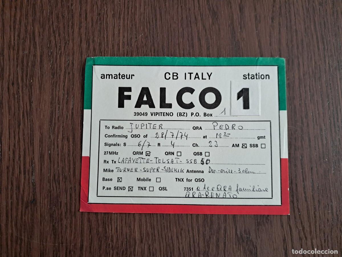 Alte Radios: tarjeta postal QSL radioaficionados, CB Italy, Falco 1, Vipiteno, Italia, a&ntilde;o 1974.