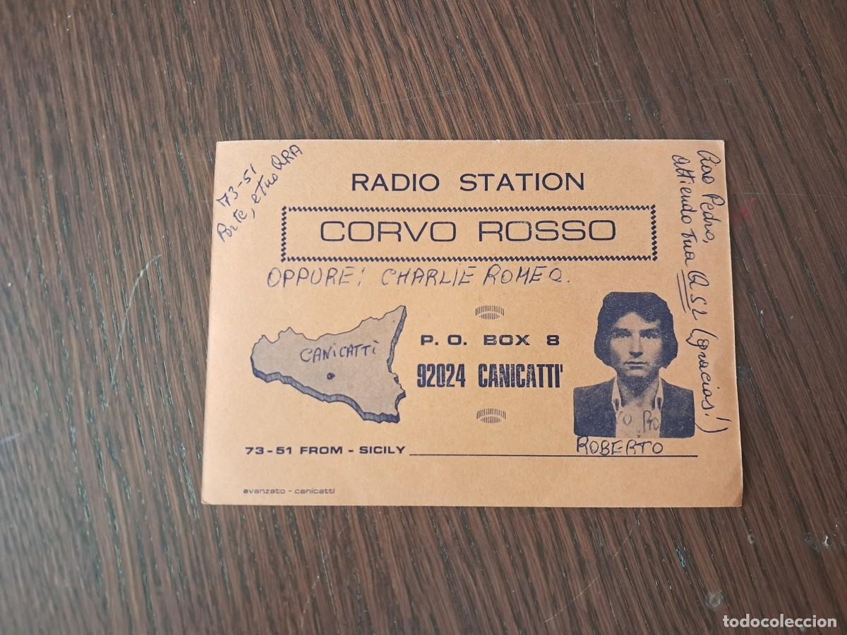Alte Radios: tarjeta postal QSL radioaficionados, radio station Corvo rosso, Canicatti, Italia, a&ntilde;o 1974.
