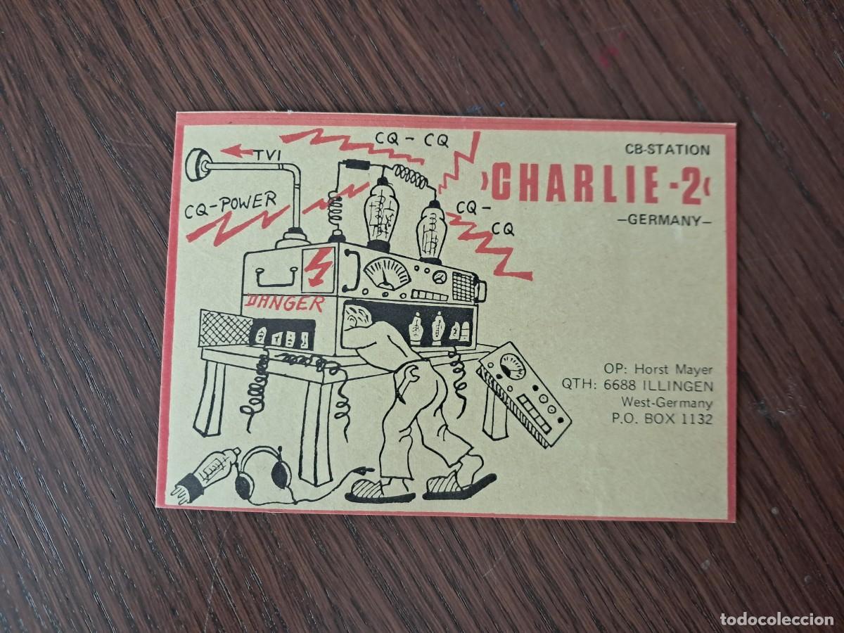 Alte Radios: tarjeta postal QSL radioaficionados, CB station Charlie 2, Alemania, a&ntilde;o 1974.