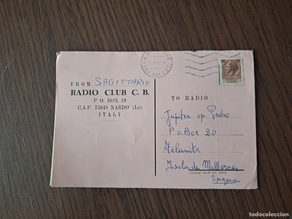 Radios antiguas: tarjeta postal QSL radioaficionados, radio club CB sagittario, Italia, a&ntilde;o 1974.
