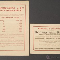Gramófonos y gramolas: DOS HOJAS PUBLICITARIAS DE GRAMÓFONOS Y BOCINAS. SAN SEBASTIÁN. 1920. 
