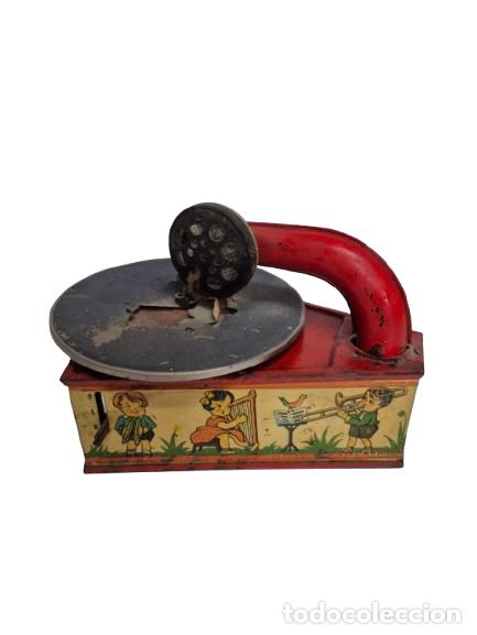 Grammophone: Gram&oacute;fono, Fon&oacute;grafo de Juguete de Hojalata - Nifty Junior, Alemania - A&ntilde;os 20-30 - Decorado Ni&ntilde;os