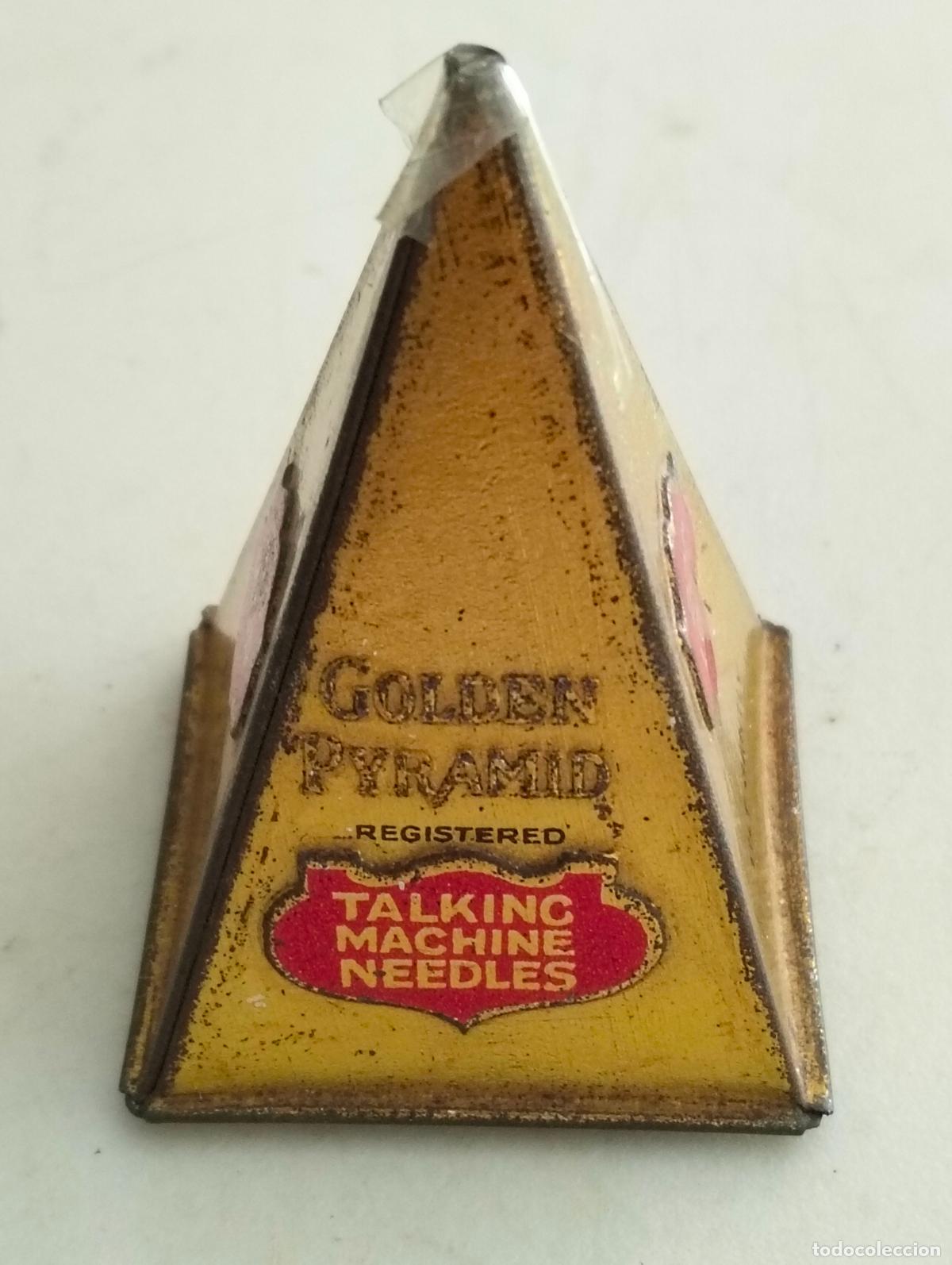 Gram&oacute;fonos y gramolas: CAJA DE AGUJAS GOLDEN PYRAMID, TALKINC MACHINE NEEDLES, MEDIDAS 4 X 4 X 6,5 CM, MADE IN ENGLAND