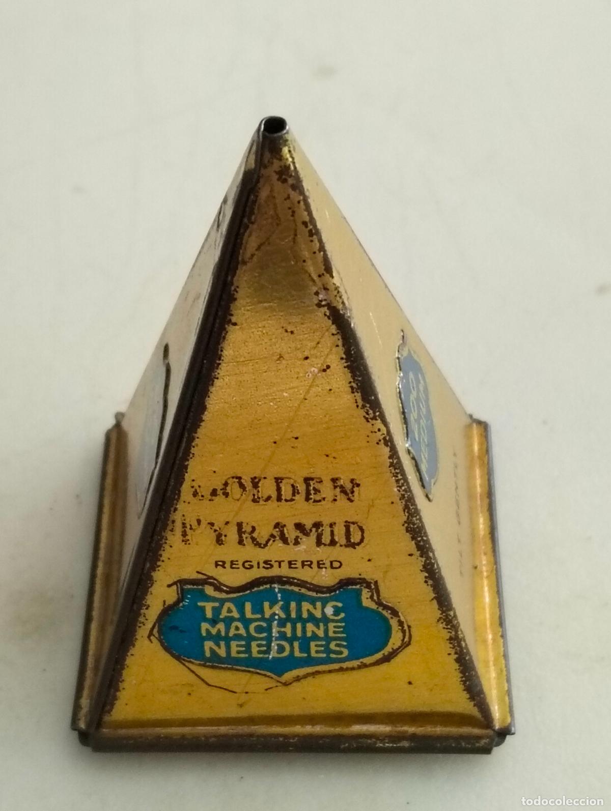 Gram&oacute;fonos y gramolas: CAJA DE AGUJAS GOLDEN PYRAMID, TALKINC MACHINE NEEDLES, MEDIDAS 4 X 4 X 6,5 CM, MADE IN ENGLAND