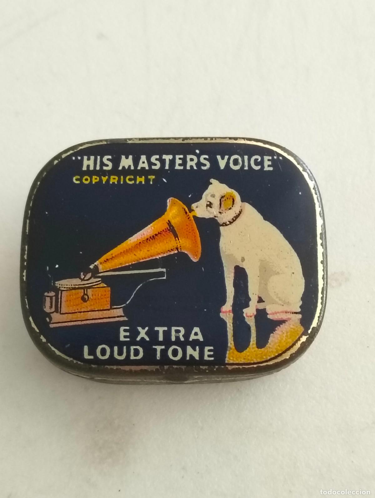 Gram&oacute;fonos y gramolas: ANTIGUA CAJA DE AGUJAS GRAMOFONO, HIS MASTERS VOICE - EXTRA LOUD TONE