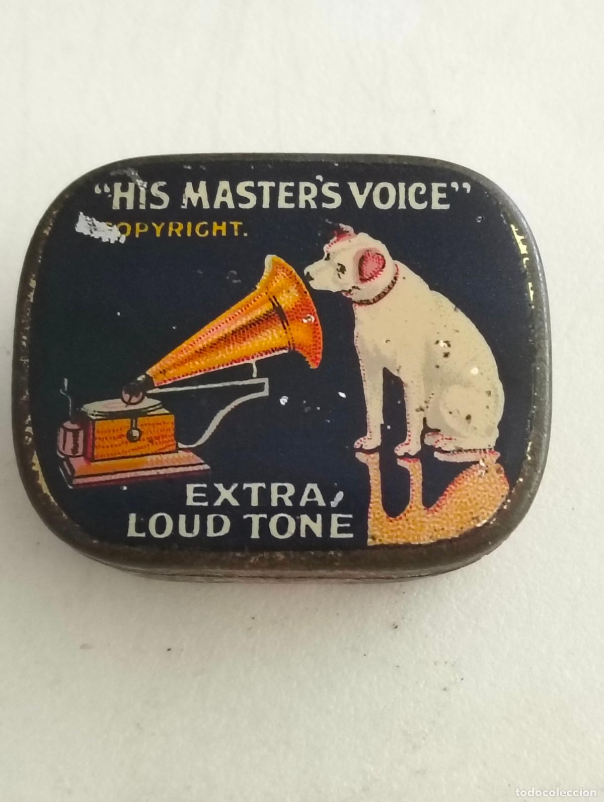 Gram&oacute;fonos y gramolas: ANTIGUA CAJA DE AGUJAS GRAMOFONO, HIS MASTERS VOICE - EXTRA LOUD TONE