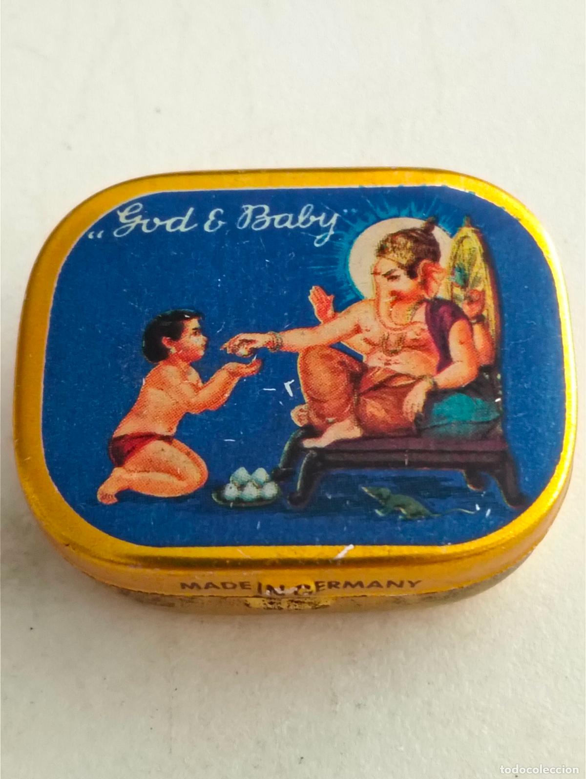 Gram&oacute;fonos y gramolas: ANTIGUA CAJA DE AGUJAS GRAMOFONO, GOD & BABY, LITOGRAFIA DE GANESHA, VACIA, MADE IN GERMANY