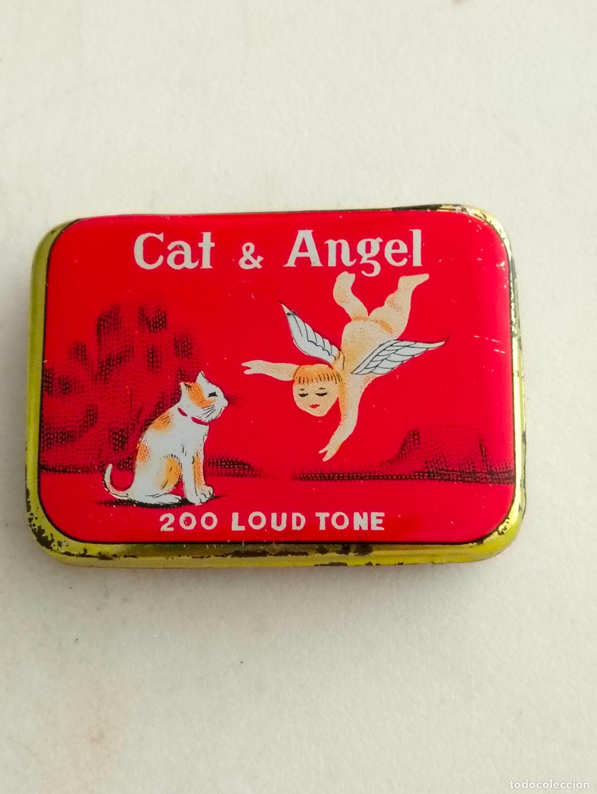 Gram&oacute;fonos y gramolas: ANTIGUA CAJA DE AGUJAS GRAMOFONO, CAT & ANGEL - LOUD TONE, LITOGRAFIA ANGEL Y GATO, CAJA VACIA