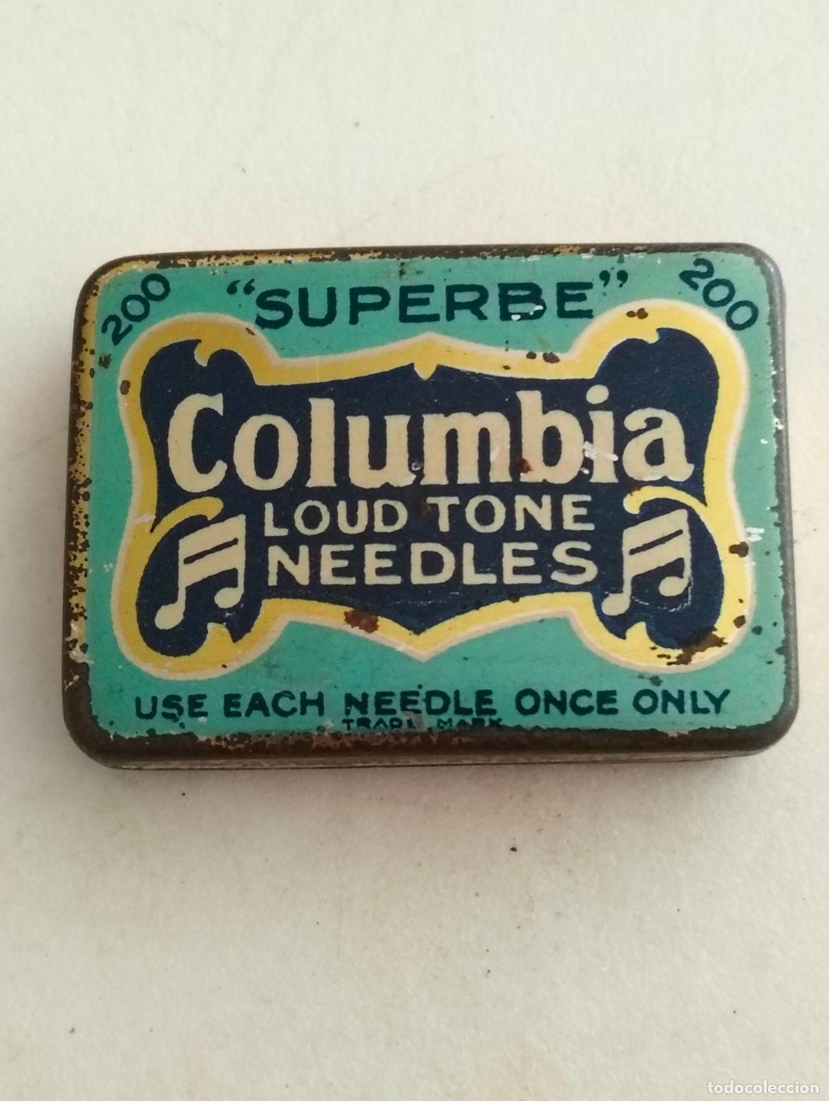 Gramophones and jukeboxes: ANTIGUA CAJA DE AGUJAS GRAMOFONO, COLUMBIA - SUPERBE, LOUD TONE, CAJA VACIA, MEDIDAS 48 X 35 X 15 MM