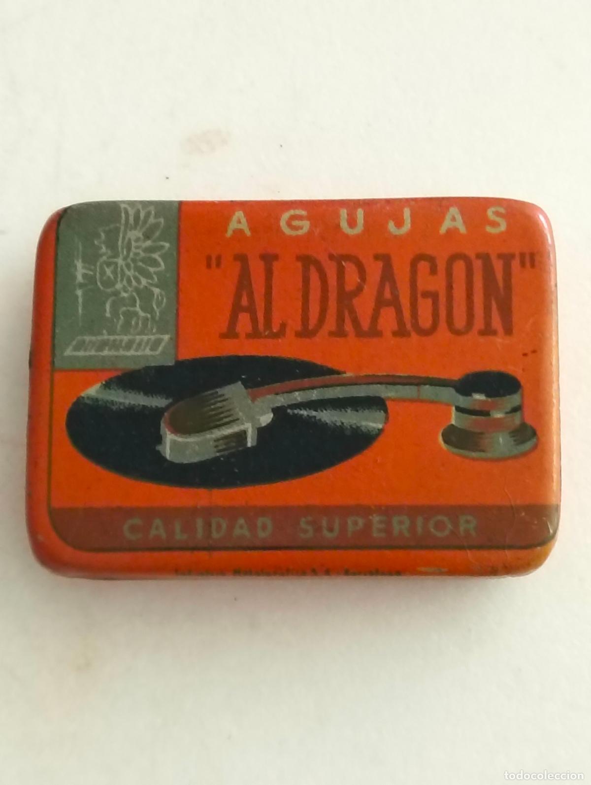 Gram&oacute;fonos y gramolas: ANTIGUA CAJA DE AGUJAS GRAMOFONO, AL DRAGON-CALIDAD SUPERIOR, MEDIDAS 45 X 36 X 10 MM