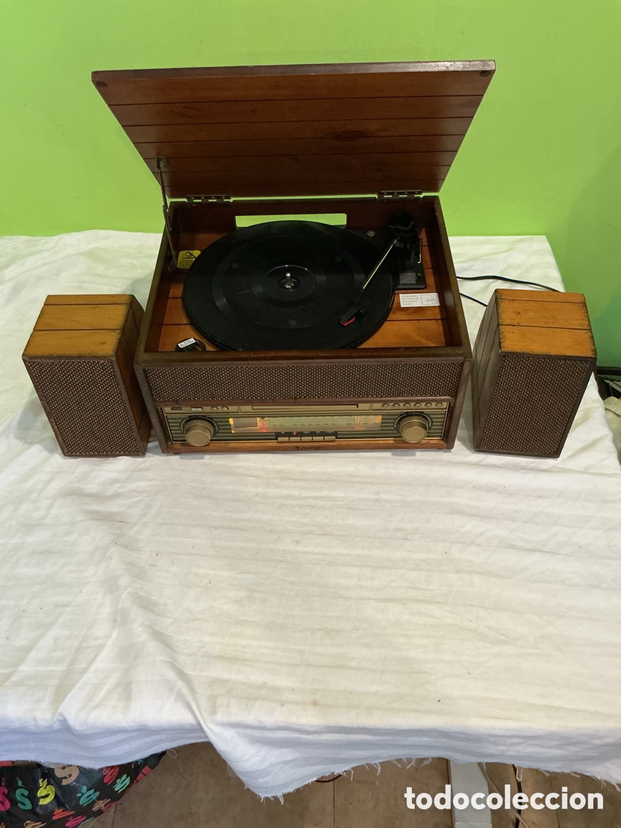 Grammophone: Precioso tocadiscos r&uacute;stico de madera Auna Epoque 1909 &ndash; Radio, casete y Bluetooth.funciona.